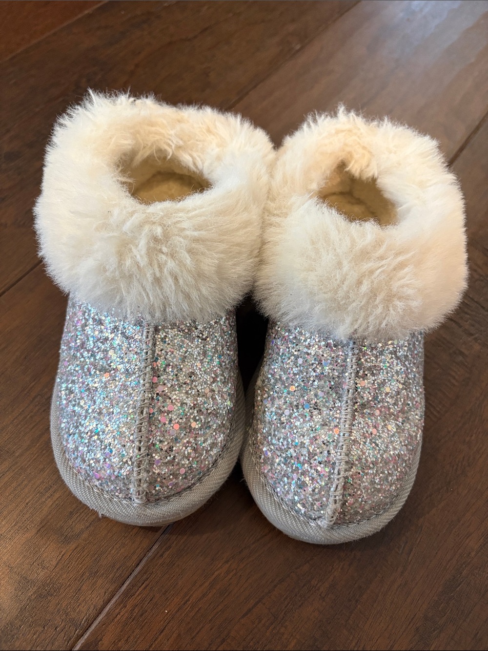 Target Kids Glitter Slip-On Slippers with Cream Faux Fur Cuff